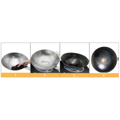 Wok din oțel cu mâner lemn 32 cm