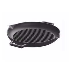 Placă grill rotundă din fontă 31 cm cu mânere și două ciocuri