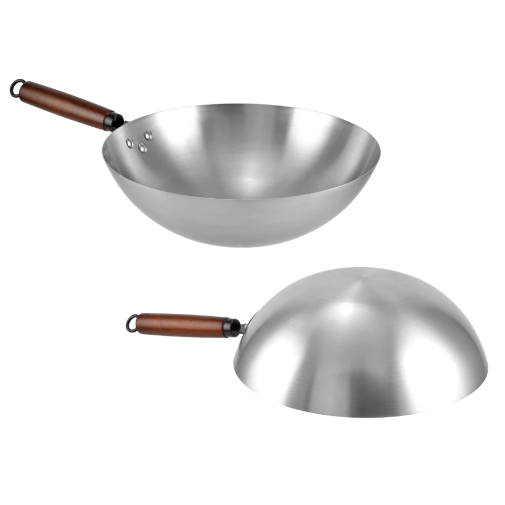 Wok din oțel cu mâner lemn 32 cm