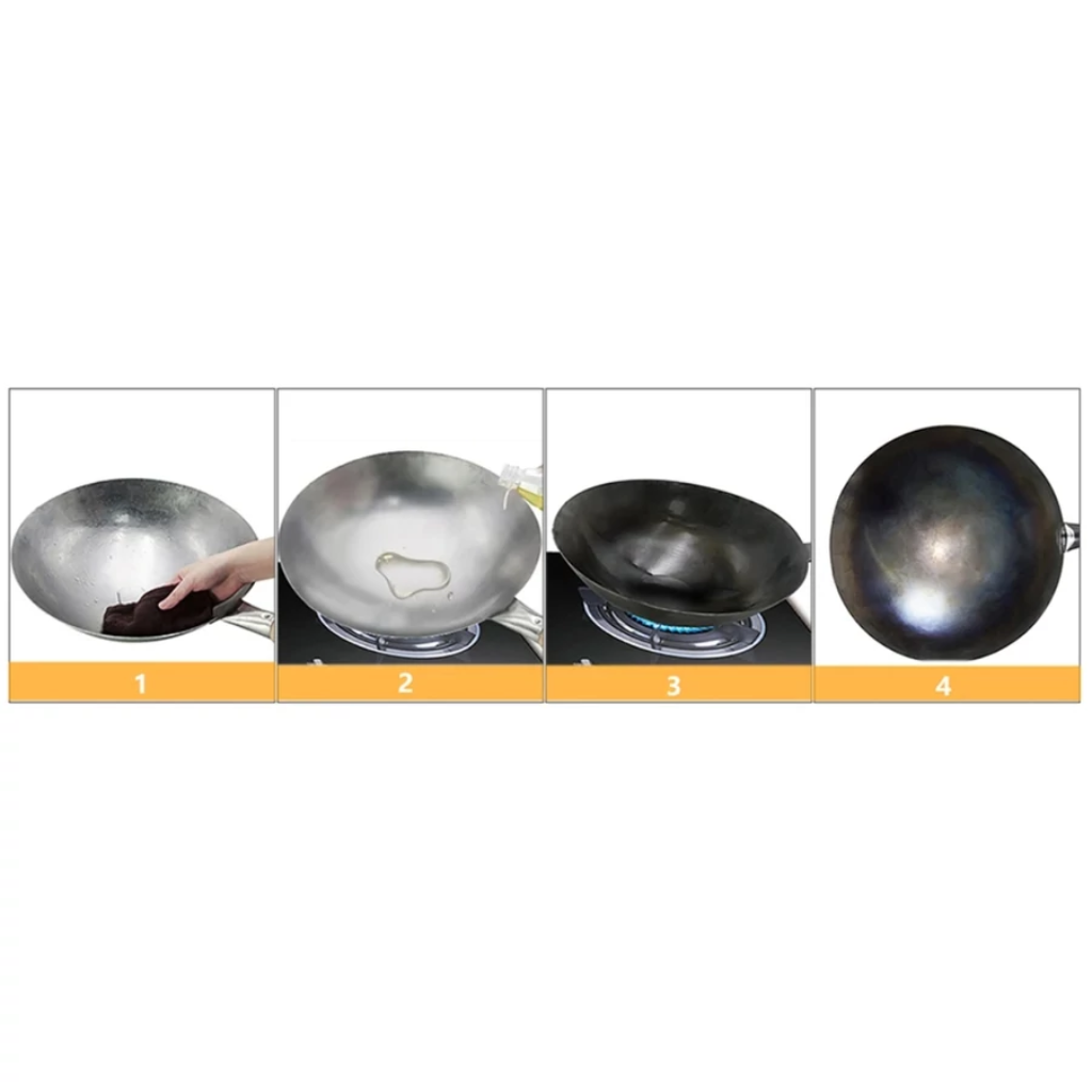 Wok din oțel cu mâner lemn 32 cm