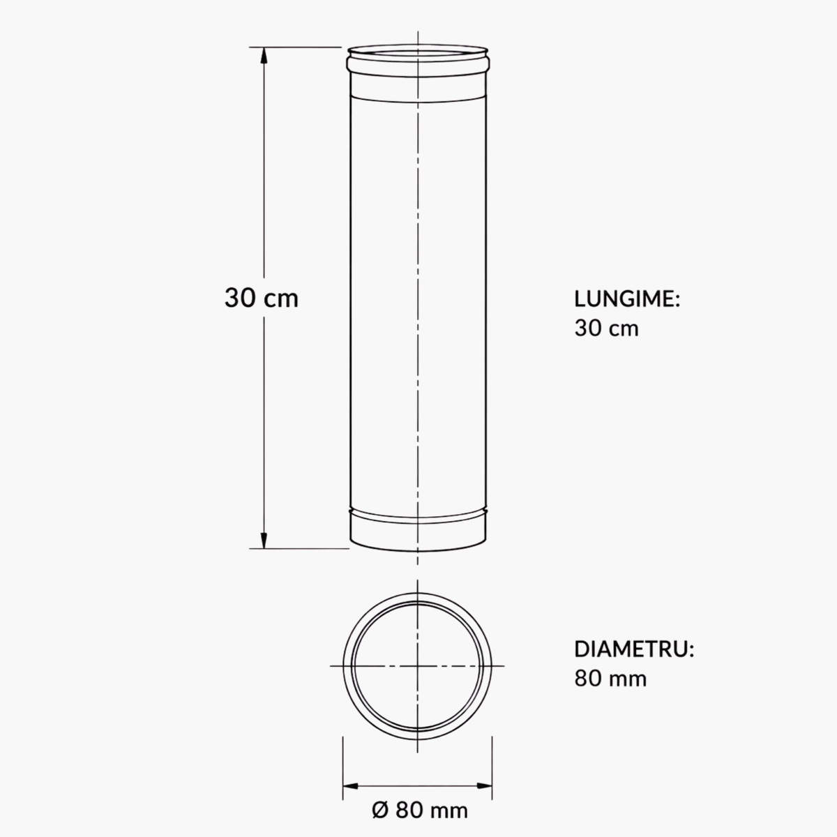 Burlan din inox cu garnitură, lungime 30 cm, grosime 0.5 mm