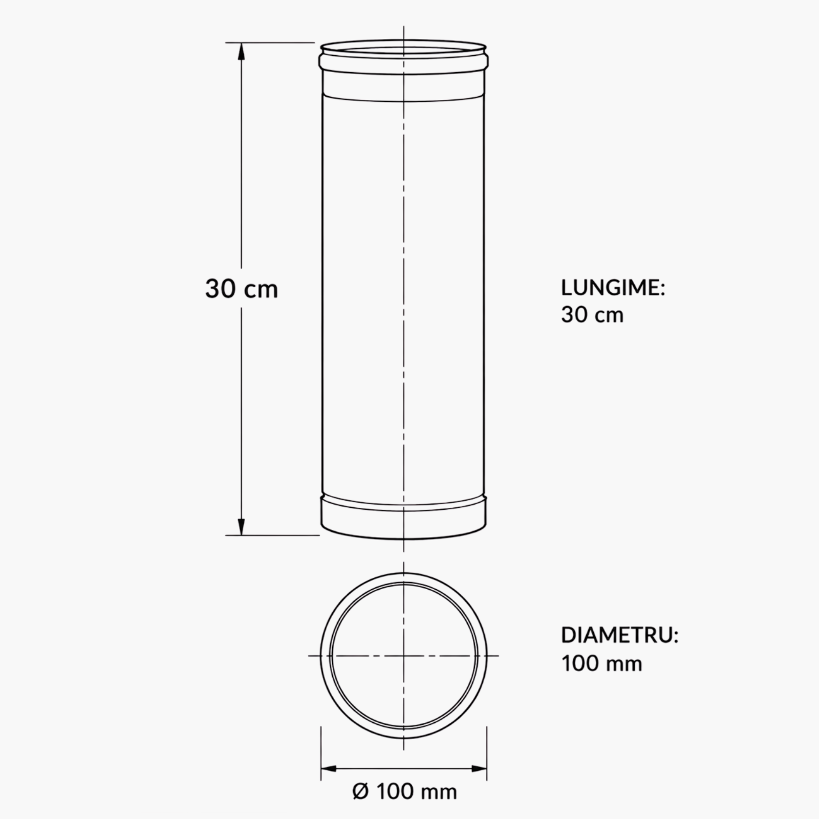 Burlan din inox cu garnitură, lungime 30 cm, grosime 0.5 mm