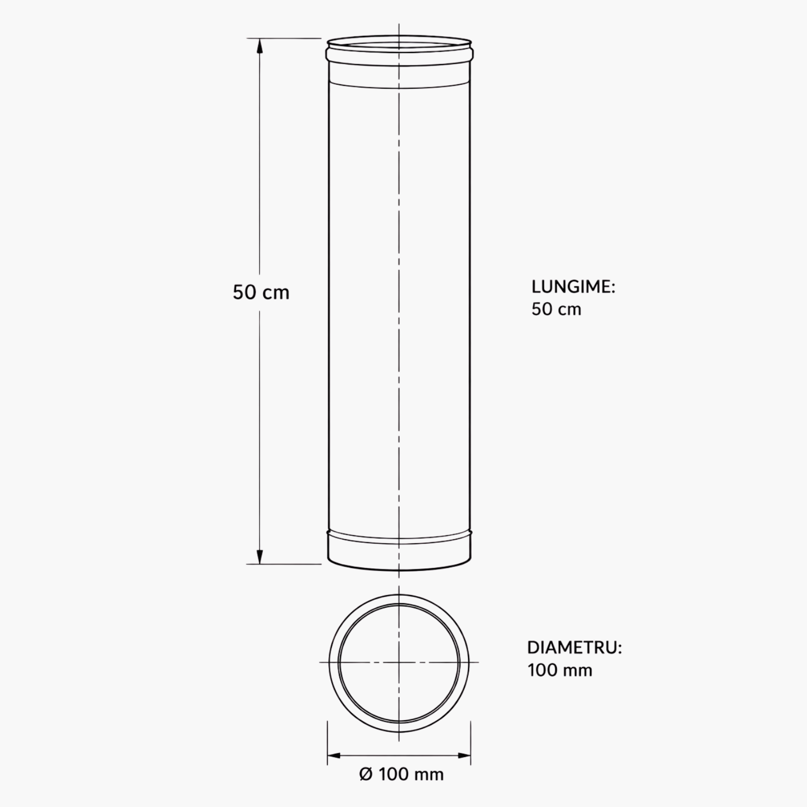 Burlan din inox cu garnitură, lungime 50 cm, grosime 0.5 mm