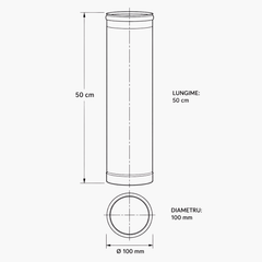Burlan din inox cu garnitură, lungime 50 cm, grosime 0.5 mm