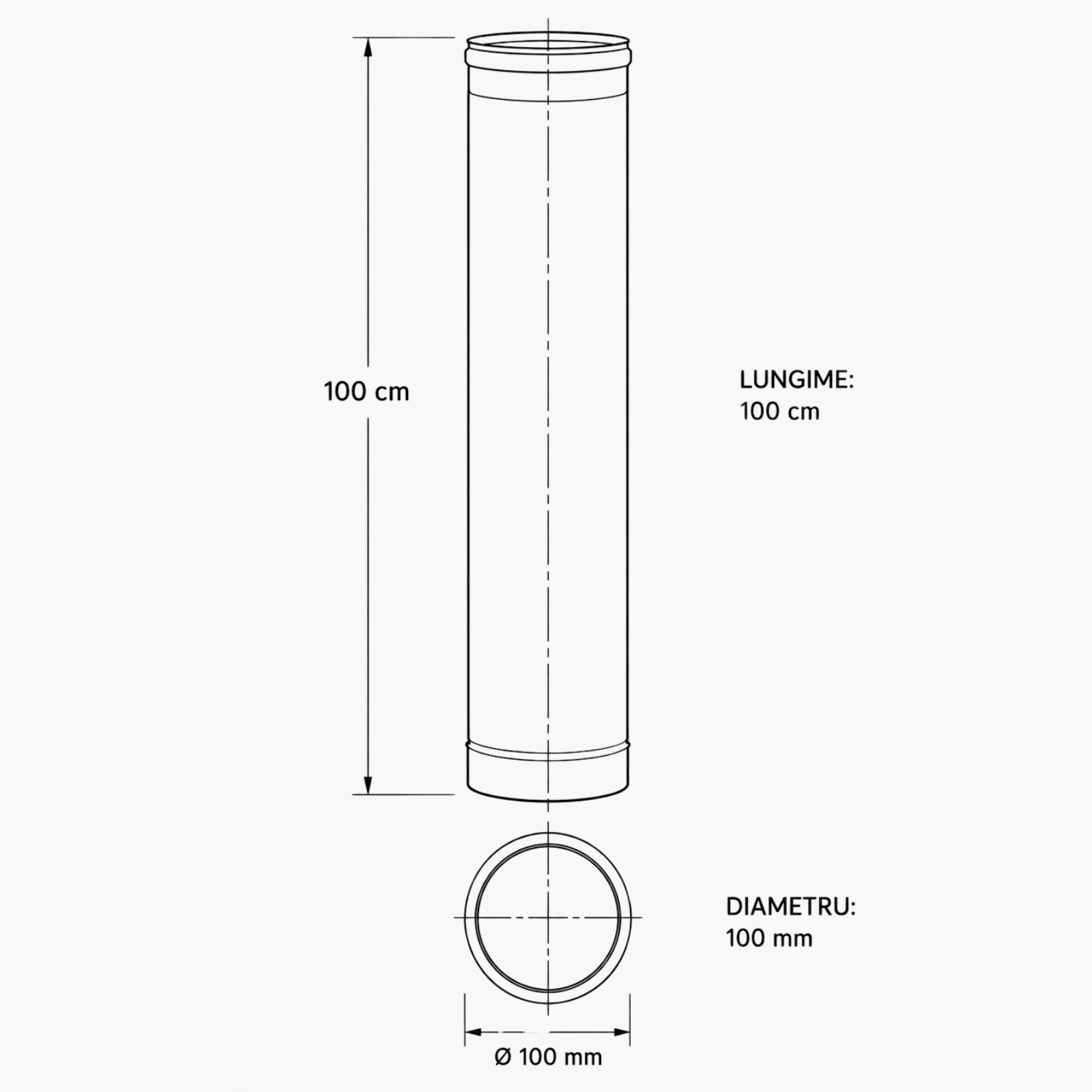 Burlan din inox cu garnitură, lungime 100 cm, grosime 0.5 mm