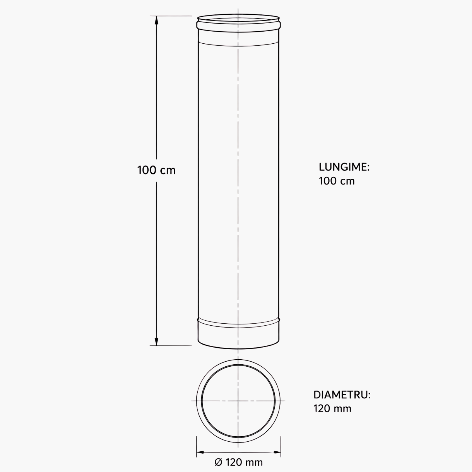 Burlan din inox cu garnitură, lungime 100 cm, grosime 0.5 mm