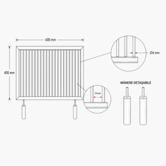 Grătar inox 600 x 400 mm, bare rotative 6 mm, mânere detașabile – Standard