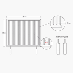 Grătar inox 700 x 500 mm, bare rotative 6 mm, mânere detașabile – Standard
