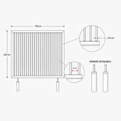 Grătar inox 700 x 600 mm, bare rotative 6 mm, mânere detașabile – Standard