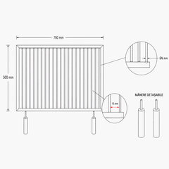 Grătar inox 700 x 500 mm, bare rotative 6 mm, mânere detașabile – ECO