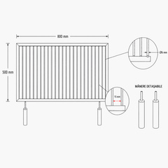Grătar inox 800 x 500 mm, bare rotative 6 mm, mânere detașabile – ECO