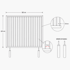 Grătar inox 800 x 600 mm, bare rotative 6 mm, mânere detașabile – ECO