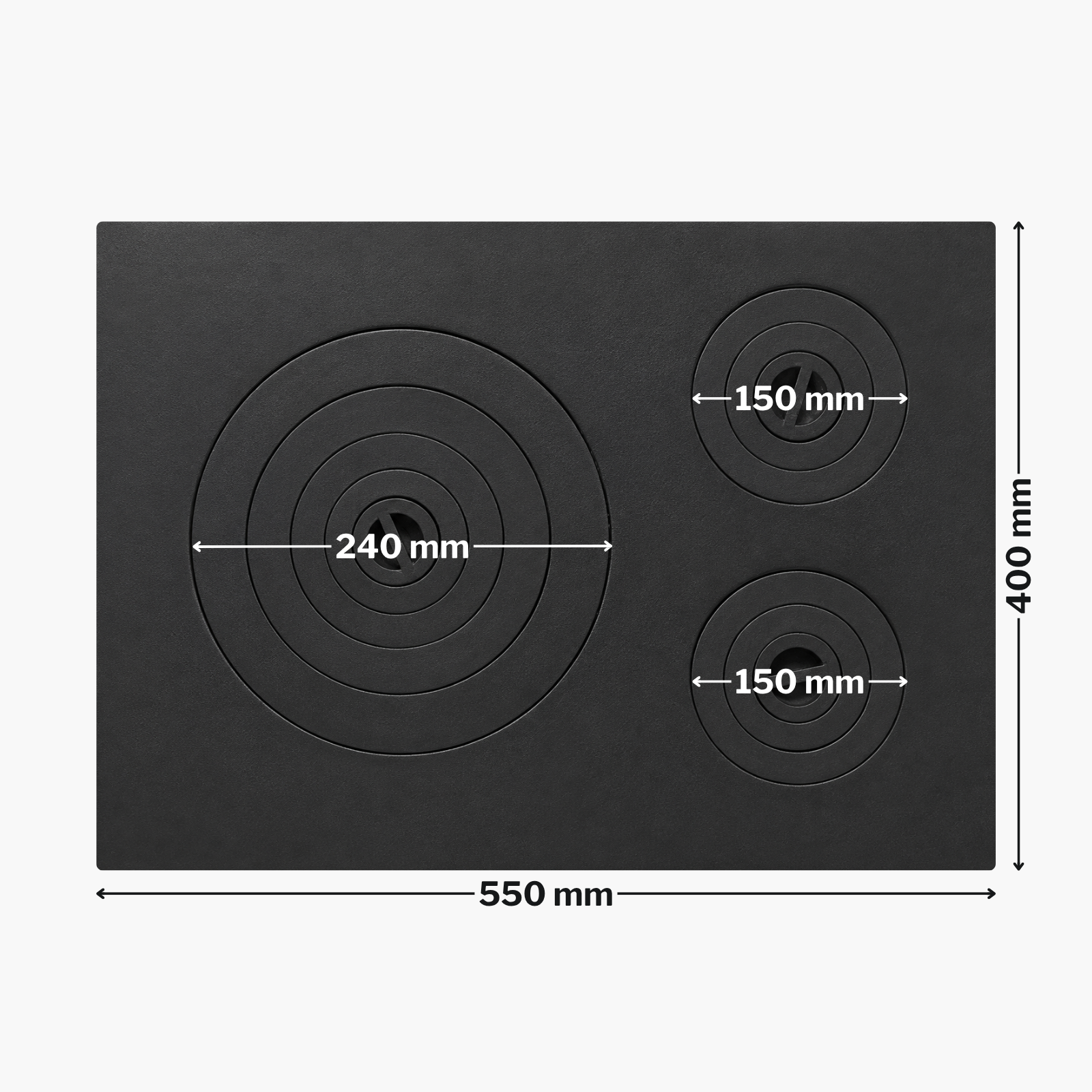 Plita din fontă cu ramă și trei ochiuri 550 mm x 400 mm
