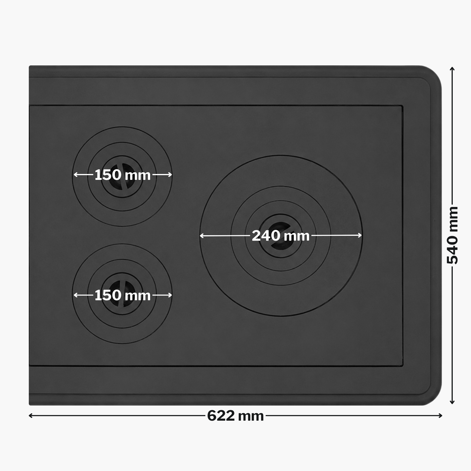 Plita din fontă cu ramă și trei ochiuri 622 mm L x 540 mm l