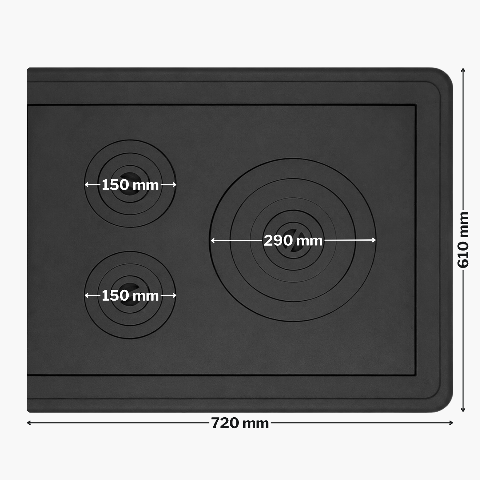 Plita din fontă cu ramă și trei ochiuri 720 x 610 mm