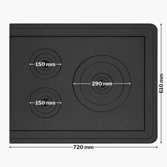 Plita din fontă cu ramă și trei ochiuri 720 x 610 mm
