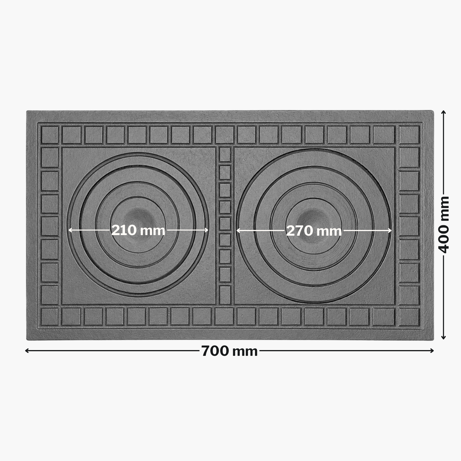 PLITA DIN FONTA 700 mm L x 400 mm l, GROSIME 15 mm, DESEN PATRAT