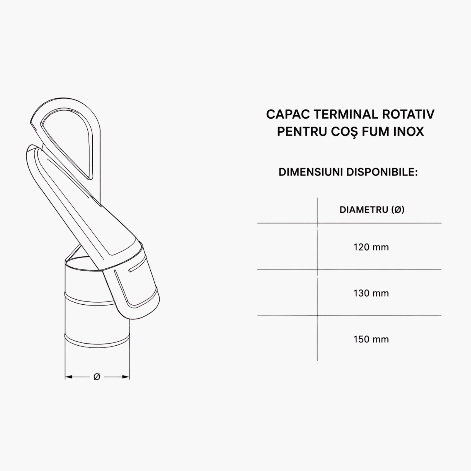 Capac terminal tip cocoș din inox pentru coș de fum