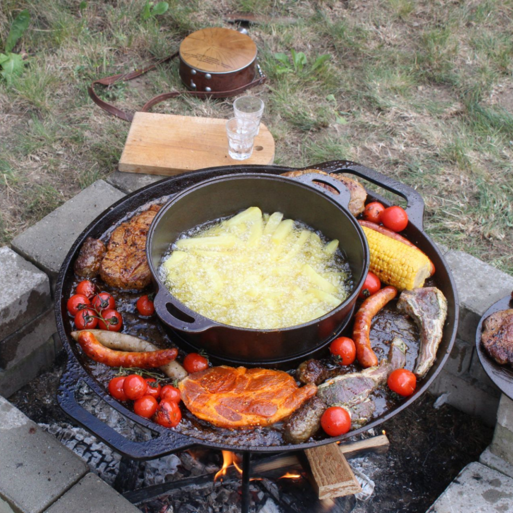 Set grill disc din fontă multifuncțional cu 4 piese